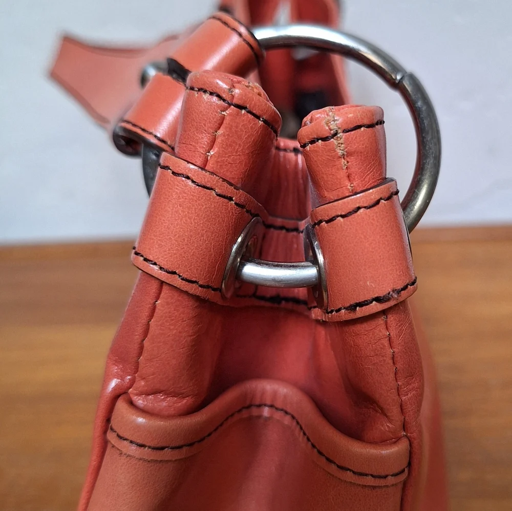 Vintage Kenneth Cole Leather Shoulder Bag Baguette Wide Strap Coral Pink